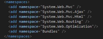Adding the System.Web.Optimization namespace to the web.config file