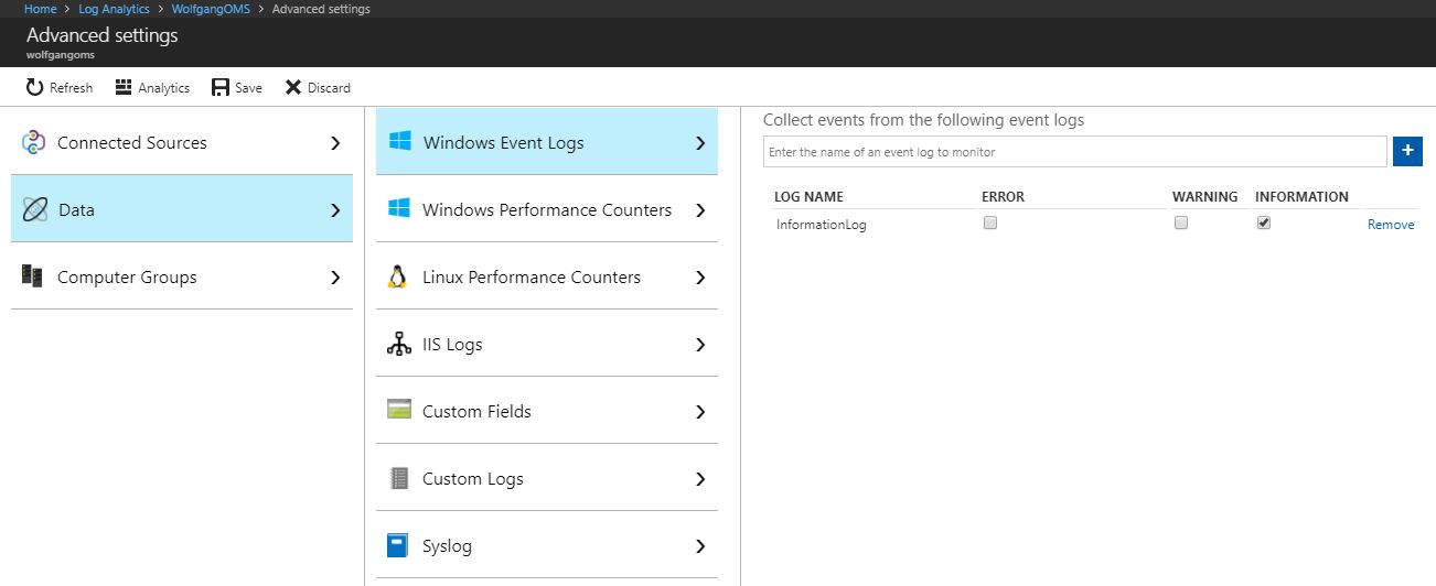 Create a new Log for information from your VM