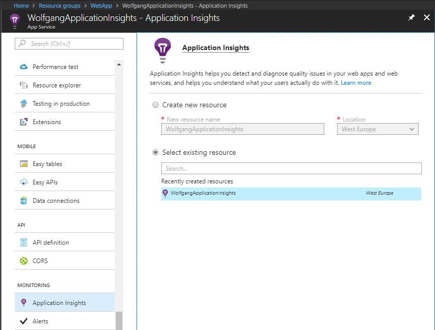 Enable Application Insights for your WebApp