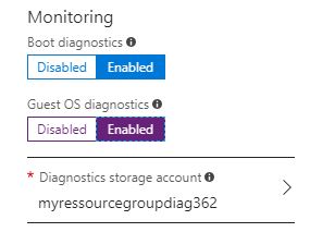 Enable diagnostics when provisioning a VM