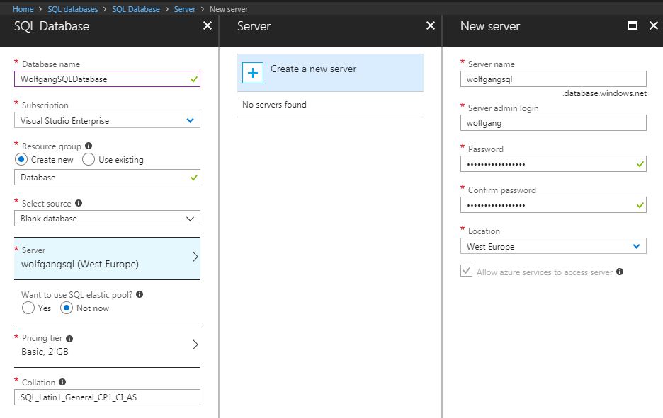 Create a new Azure SQL database
