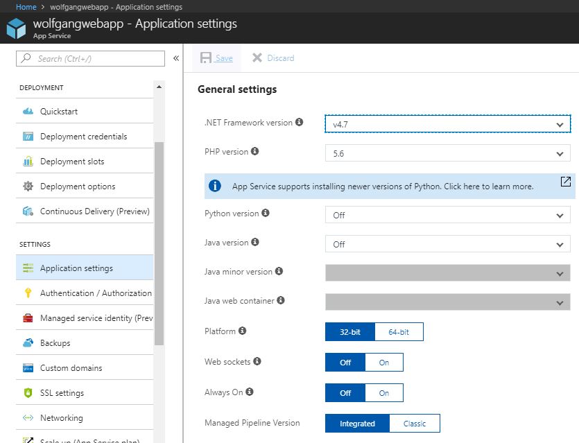 Change the language and runtime settings of your application