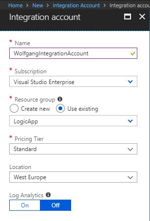 Create a new Integration account