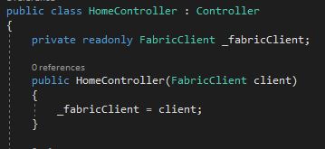 Inject FabricClient into the HomeController