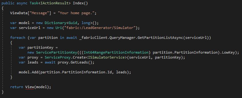 Modify the Index method to call the Simulator service