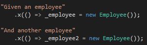 Setting up two employee objects for the xBehave tests