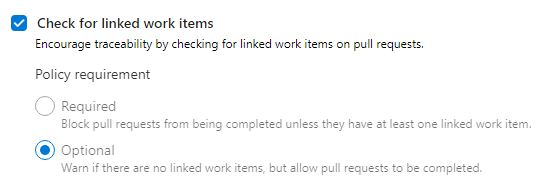 Check for linked work items for your branch policies