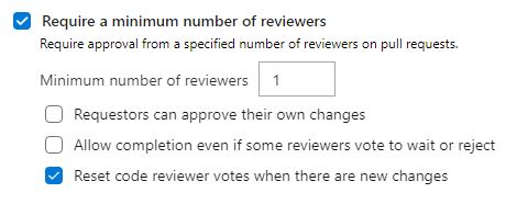 Configure a minimum number of reviewers for your branch policies