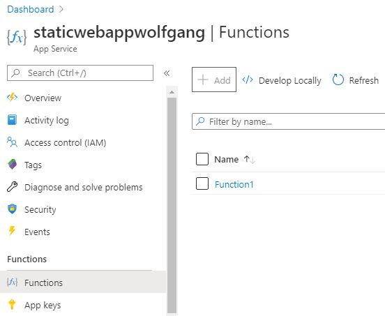 The published function appears in the Azure Portal under Functions
