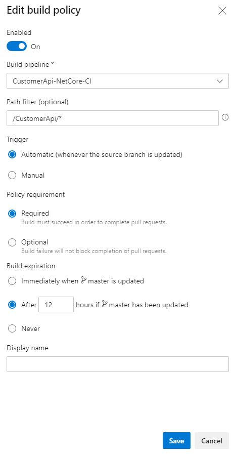 Add a build policy for the CustomerApi to the Pull Request