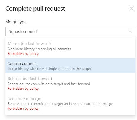 Only Squash commit is allowed by the Pull Request policy