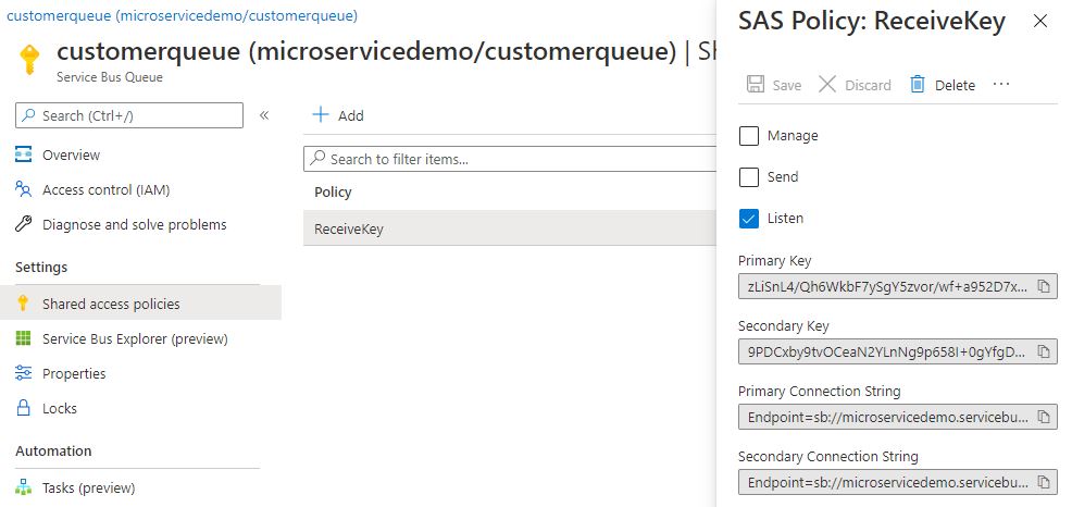 Copy the Connection String to your Azure Service Bus Queue