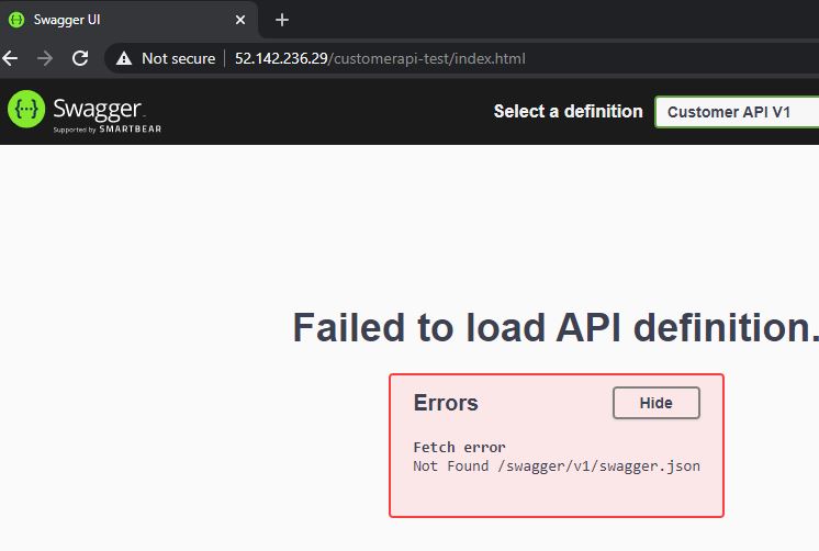 Error message of Swagger UI