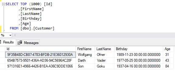 Query customers from the database using SSMS